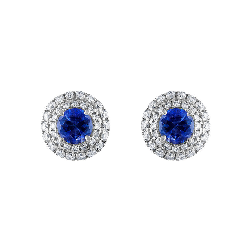 Tresorra 18K White Gold Diamond Sapphire Earrings