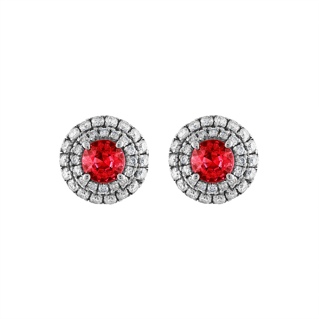 Tresorra 18K White Gold Diamond Ruby Earrings