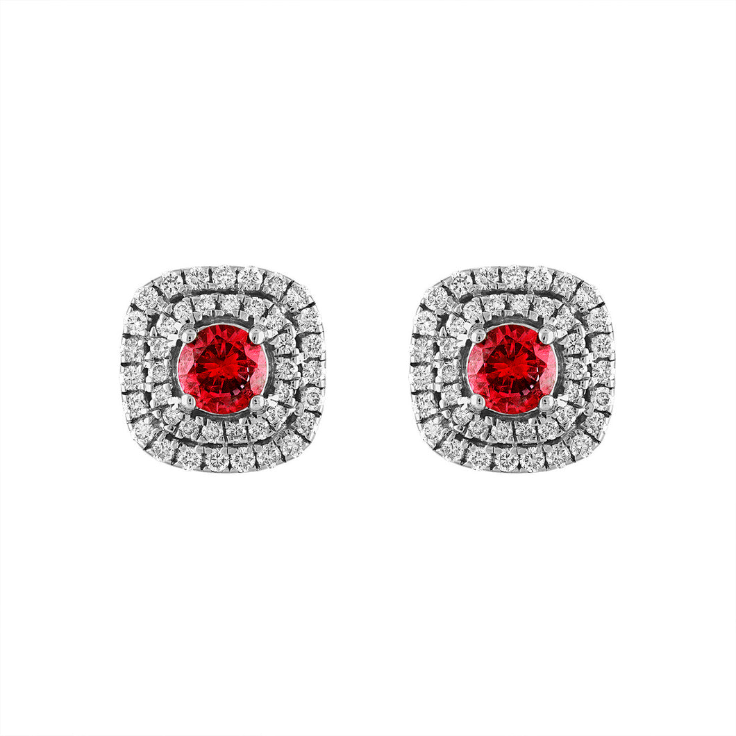 Tresorra 18K White Gold Diamond , Ruby Earrings