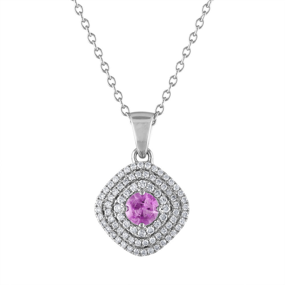 Tresorra 18K White Gold Diamond , Pink Sapphire Pendant