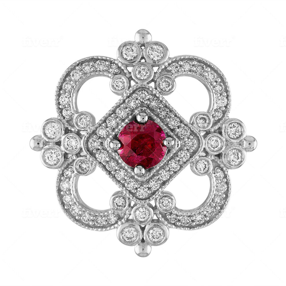 Tresorra 18K White Gold Diamond Ruby Ring