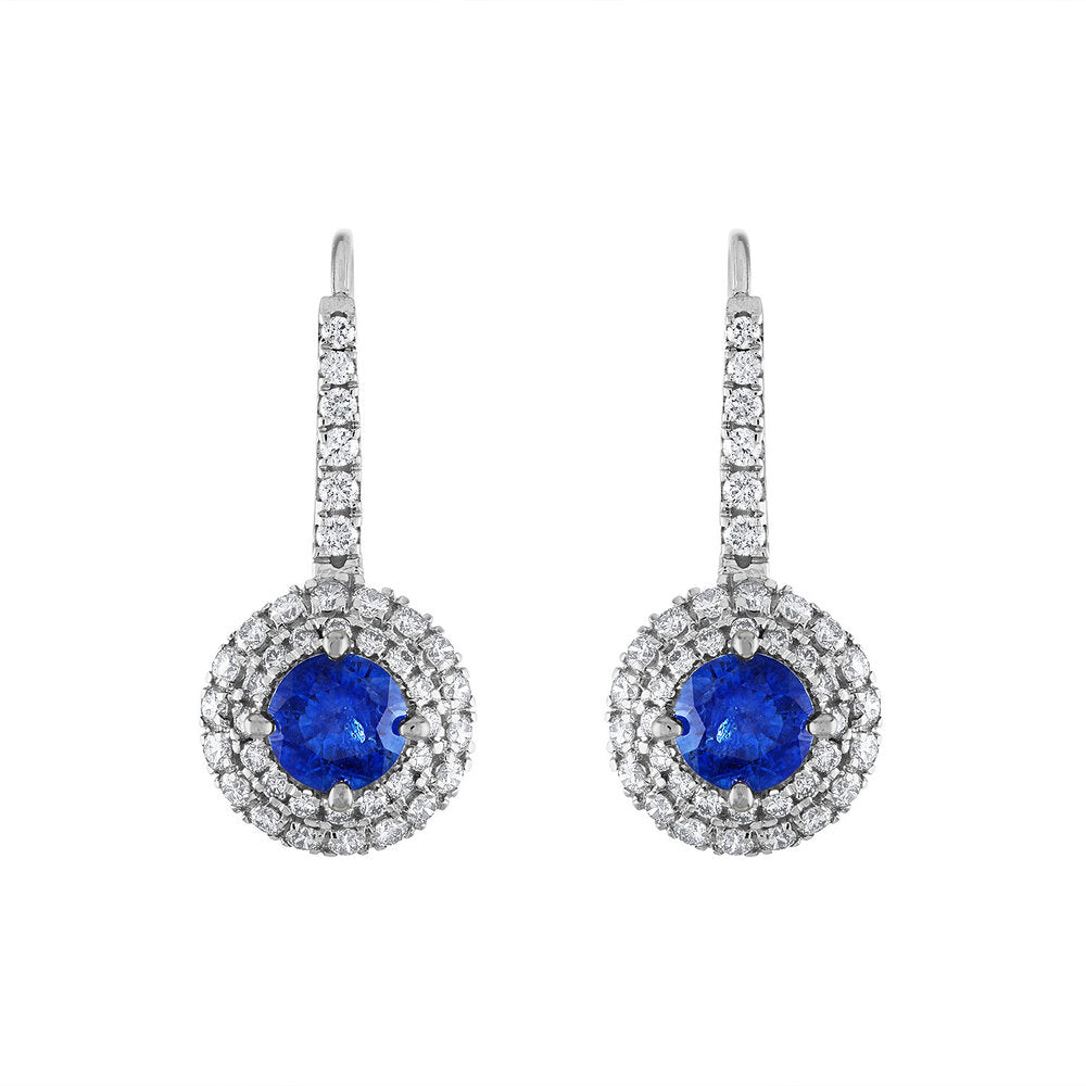 Tresorra 18K White Gold Diamond Sapphire Earrings