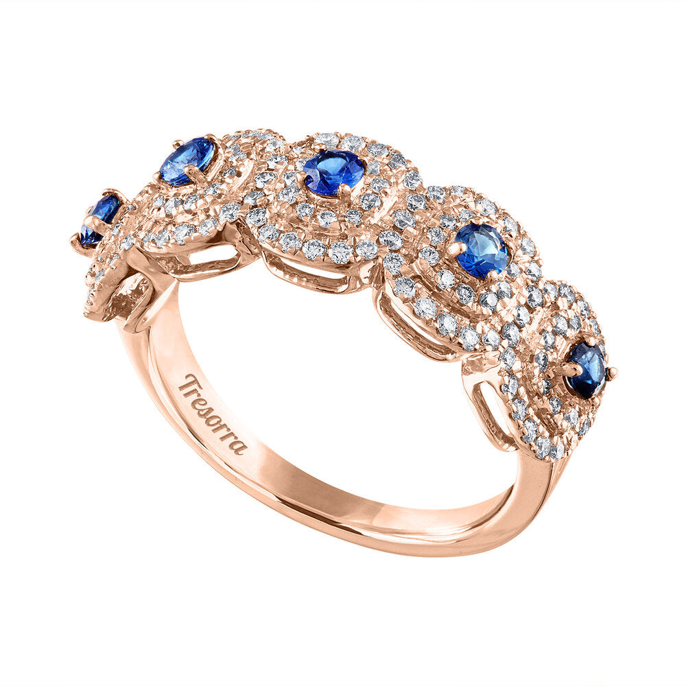 Tresorra 18K Rose Gold Diamond Sapphire Ring