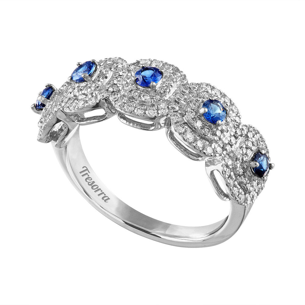 Tresorra 18K White Gold Diamond Sapphire Band