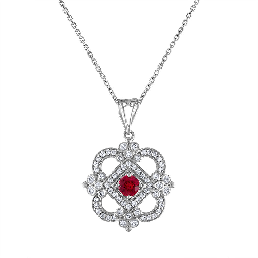 Tresorra 18K White Gold Diamond Ruby Necklace