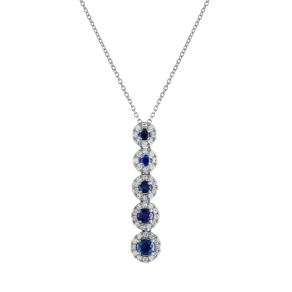 Tresorra 18K White Gold Diamond Sapphire Drop Necklace