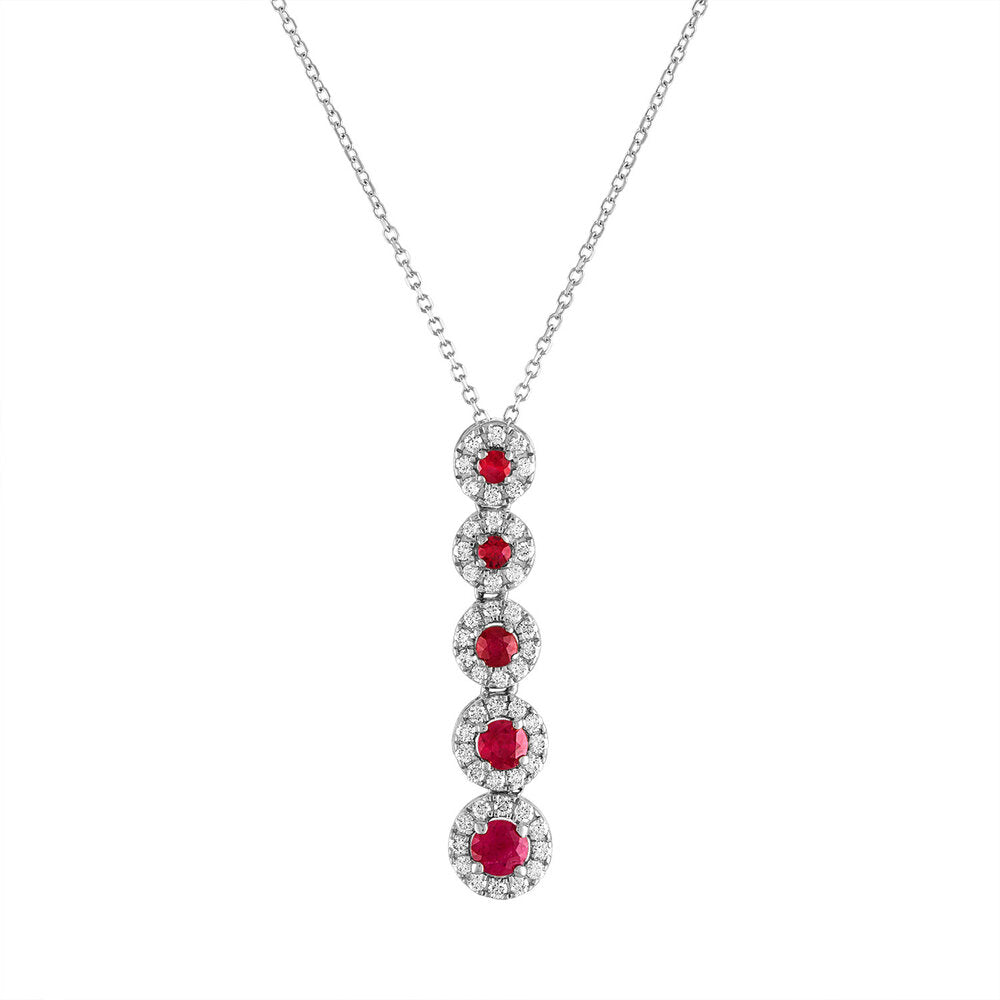 Tresorra 18K White Gold Diamond Ruby Drop Necklace