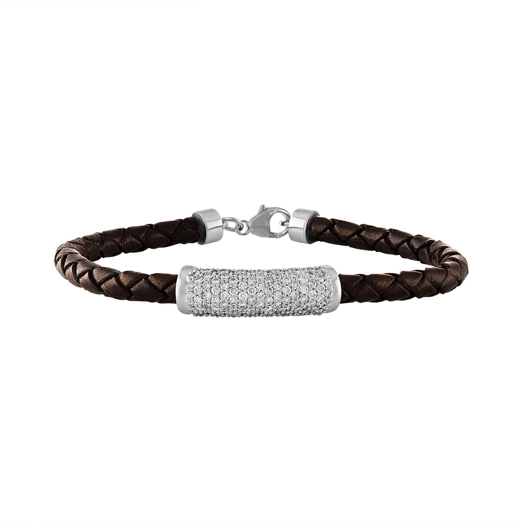 Tresorra 18K White Gold Leather & Diamond Bracelet