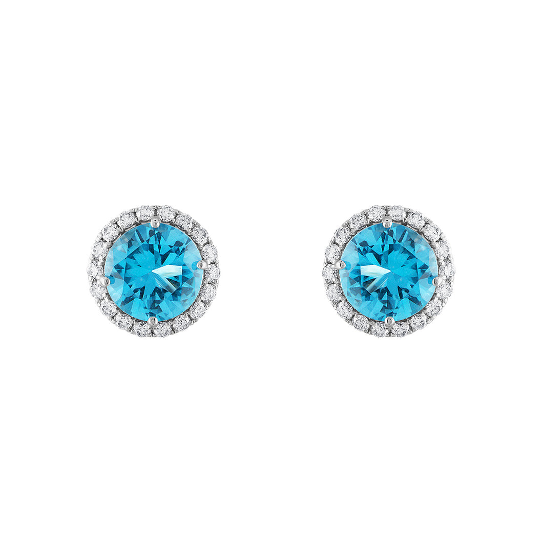 Tresorra 18K White Gold Diamond & Topaz Stud Earrings