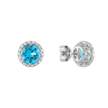 Load image into Gallery viewer, Tresorra 18K White Gold Diamond &amp; Topaz Stud Earrings
