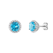 Load image into Gallery viewer, Tresorra 18K White Gold Diamond &amp; Topaz Stud Earrings
