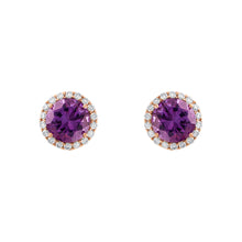 Load image into Gallery viewer, Tresorra 18K Rose Gold Diamond &amp; Amethyst Stud Earrings
