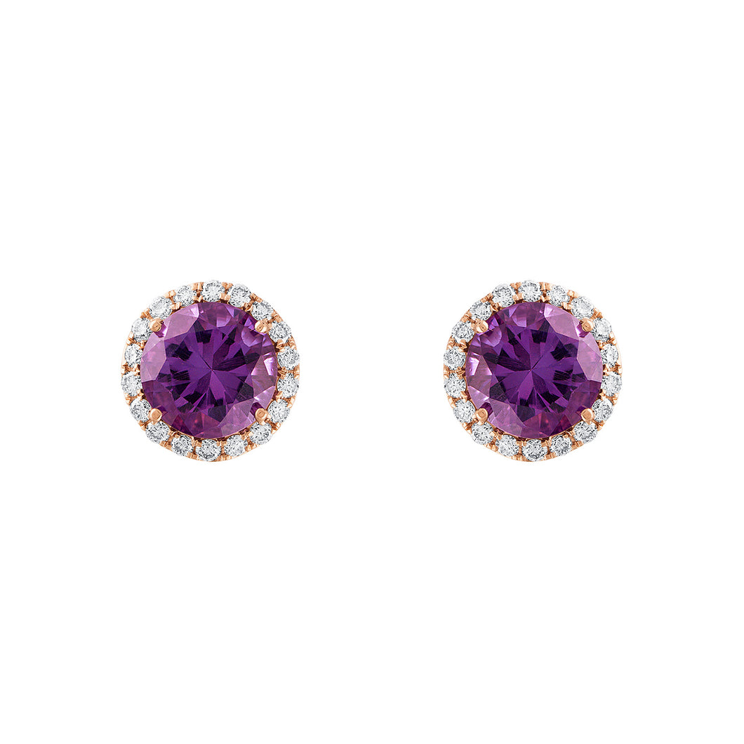 Tresorra 18K Rose Gold Diamond & Amethyst Stud Earrings