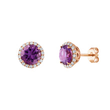 Load image into Gallery viewer, Tresorra 18K Rose Gold Diamond &amp; Amethyst Stud Earrings
