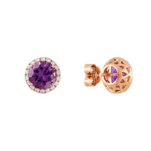 Load image into Gallery viewer, Tresorra 18K Rose Gold Diamond &amp; Amethyst Stud Earrings
