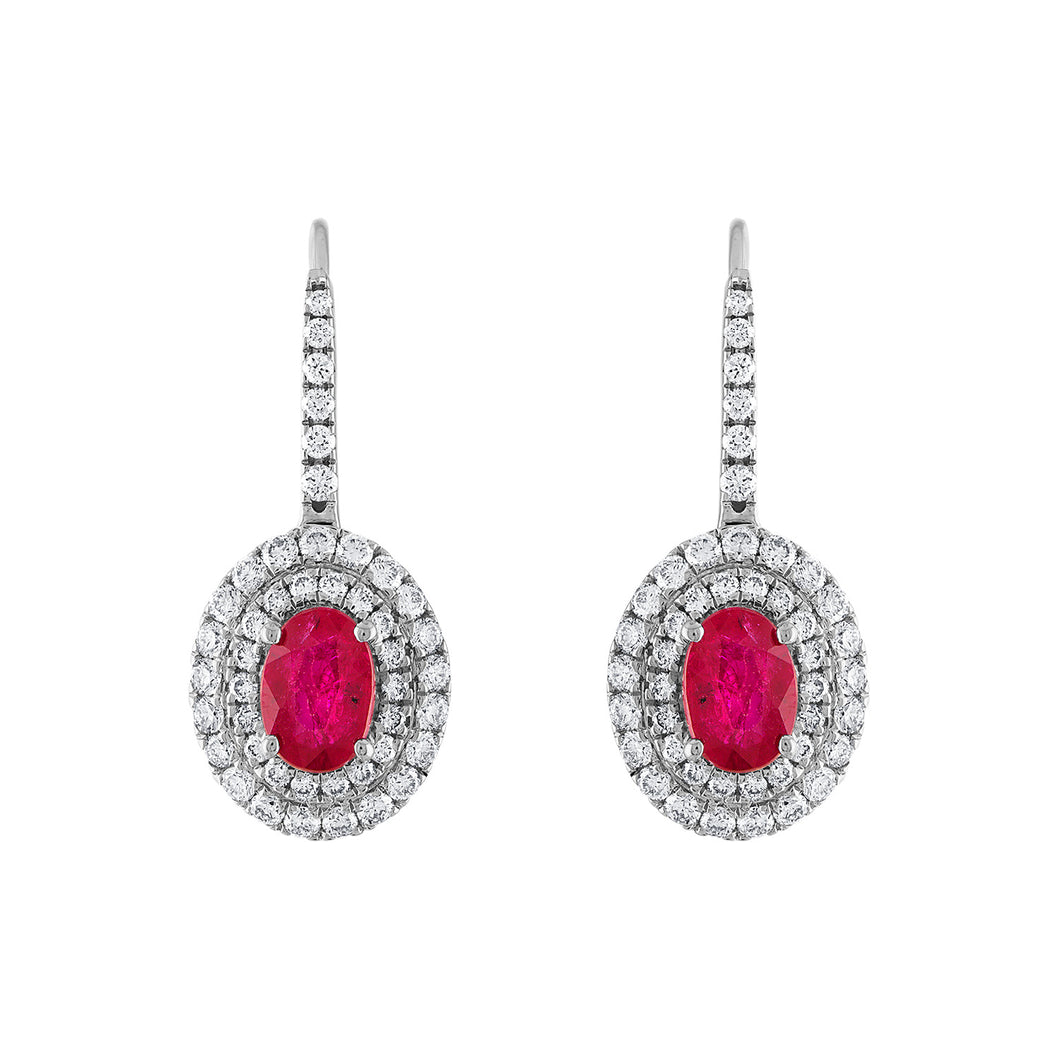 Tresorra 18K White Gold Diamond & Ruby Earrings