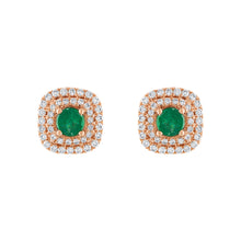 Load image into Gallery viewer, Tresorra 18K Rose Gold Diamond &amp; Emerald Earrings
