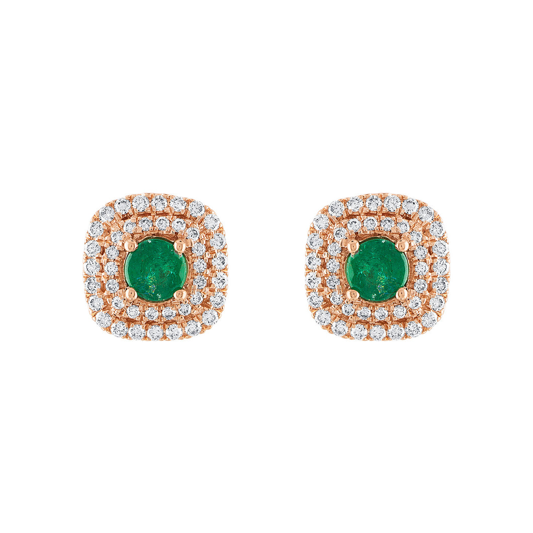 Tresorra 18K Rose Gold Diamond & Emerald Earrings