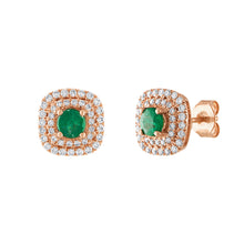 Load image into Gallery viewer, Tresorra 18K Rose Gold Diamond &amp; Emerald Earrings
