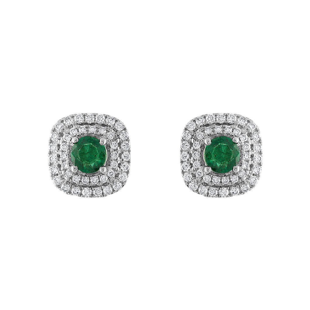 Tresorra 18K White Gold Diamond & Emerald Earrings