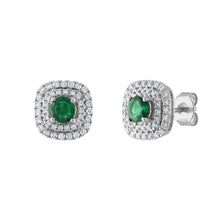 Load image into Gallery viewer, Tresorra 18K White Gold Diamond &amp; Emerald Earrings
