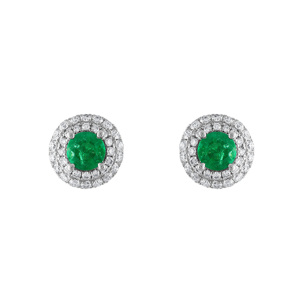 Tresorra 18K White Gold Diamond & Emerald Earrings