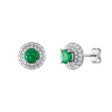 Load image into Gallery viewer, Tresorra 18K White Gold Diamond &amp; Emerald Earrings
