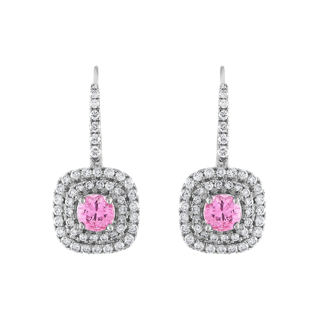 Tresorra 18K White Gold Diamond & Pink Sapphire Earrings