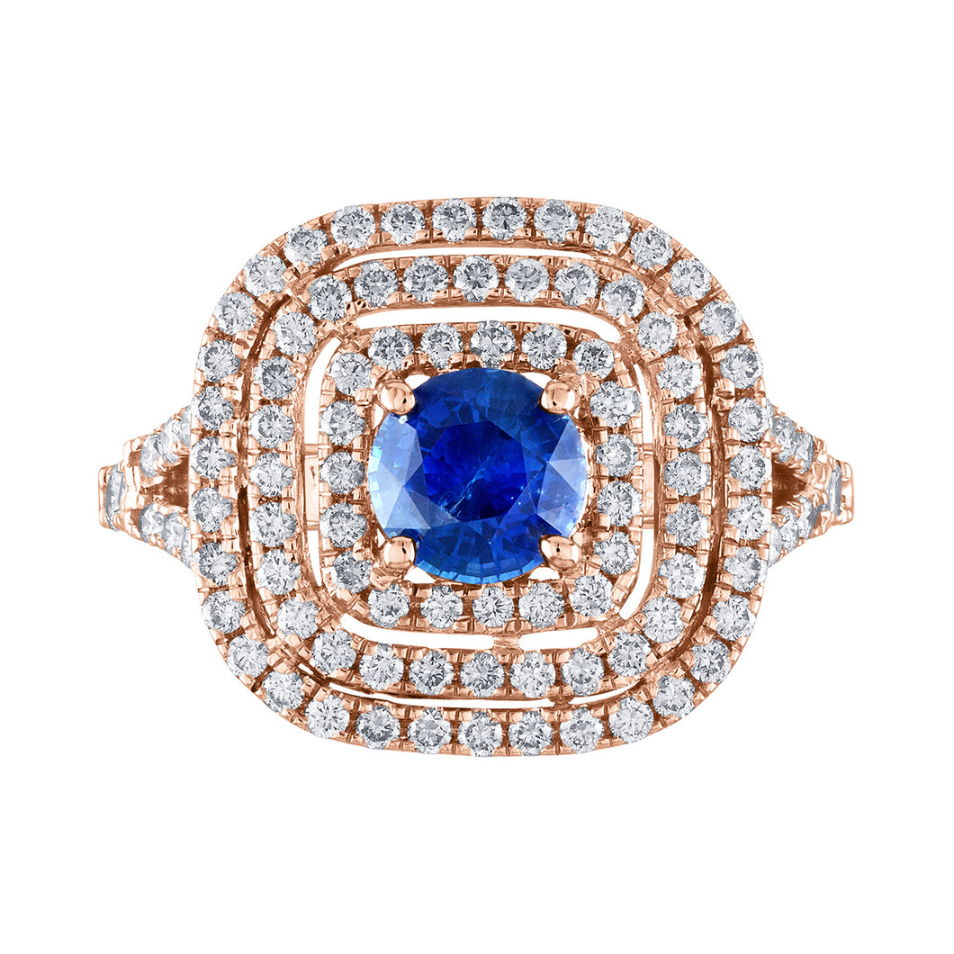 Tresorra 18K Rose Gold Diamond Sapphire Ring