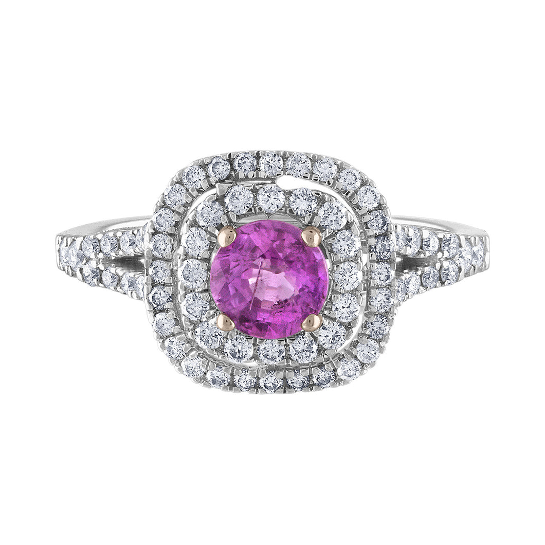 Tresorra 18K White Gold Diamond & Pink Sapphire Ring