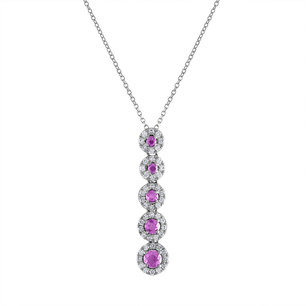 Tresorra 18K White Gold Diamond & Pink Sapphire Necklace