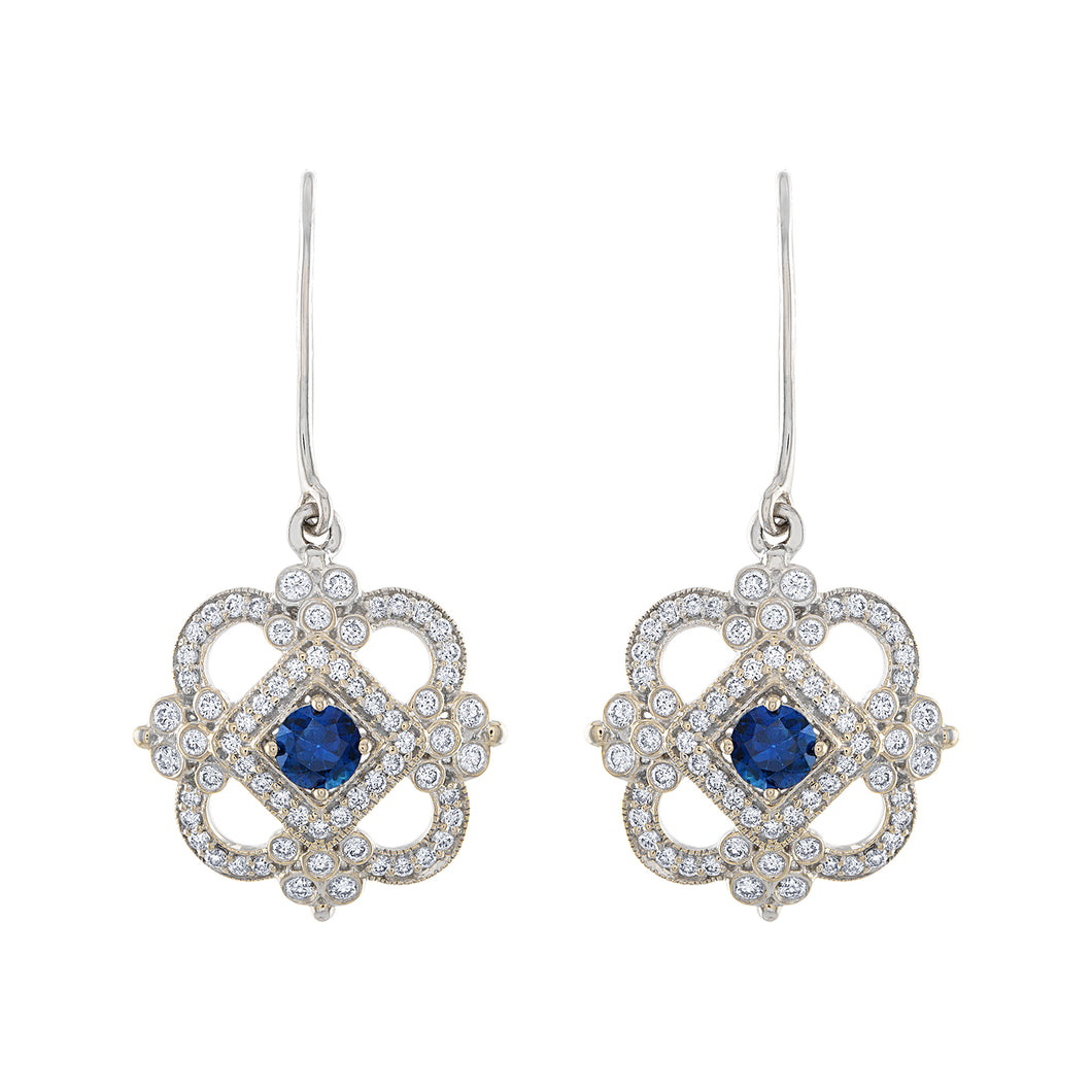 Tresorra 18K White Gold Diamond & Blue Sapphire Earrings