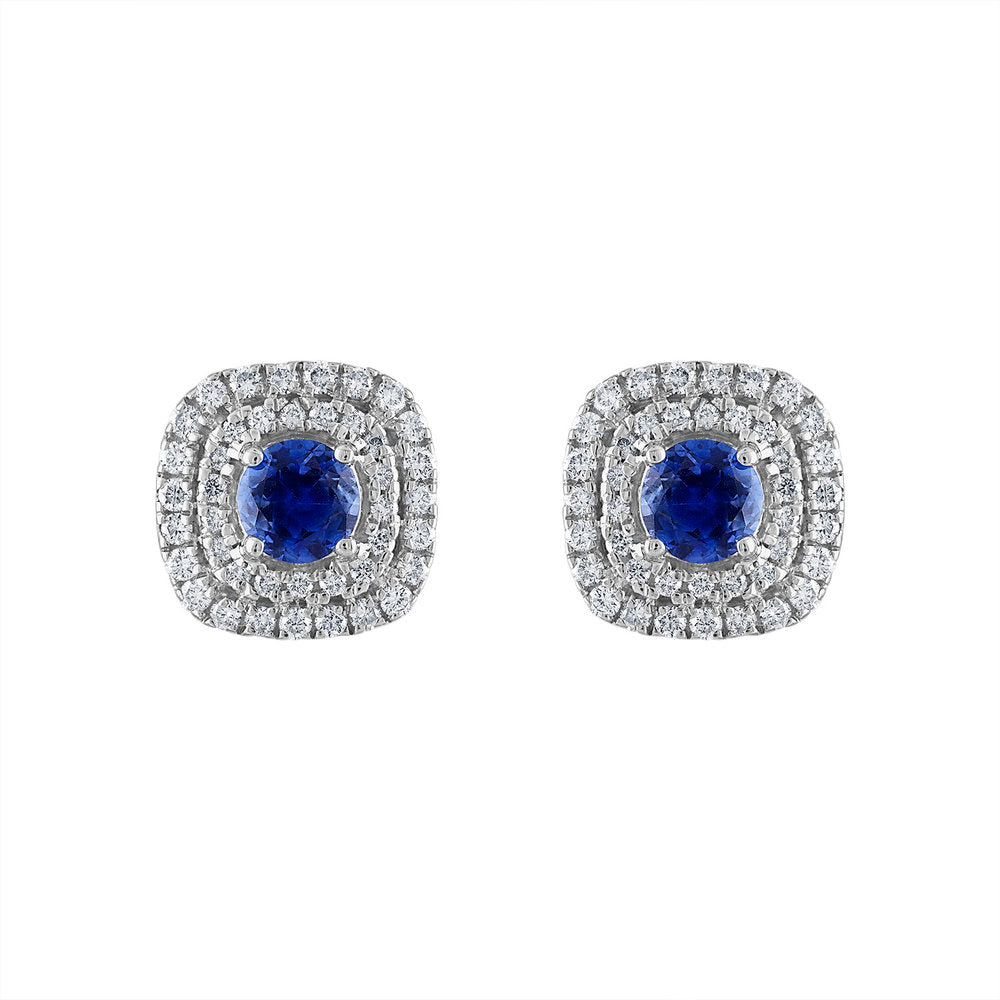 Tresorra 18K White Gold Diamond Sapphire Earrings