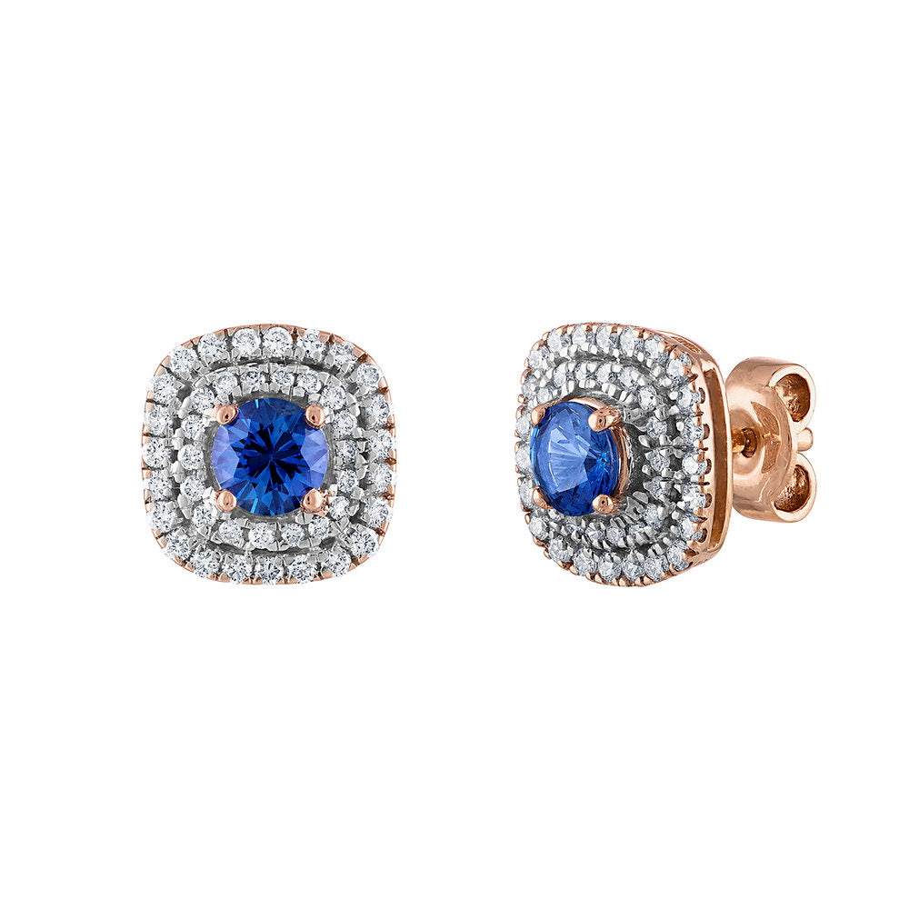 Tresorra 18K Rose Gold Diamond Sapphire Earrings