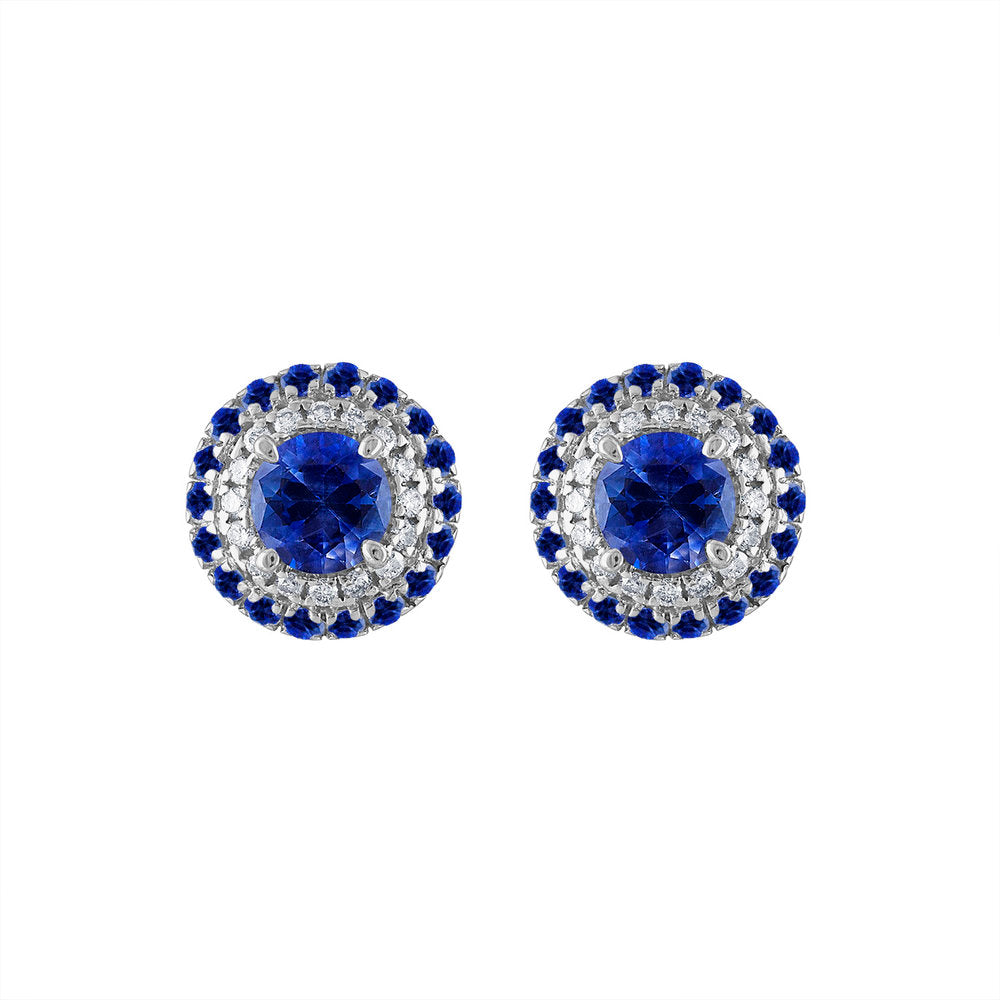 Tresorra 18K White Gold Diamond Sapphire Earrings