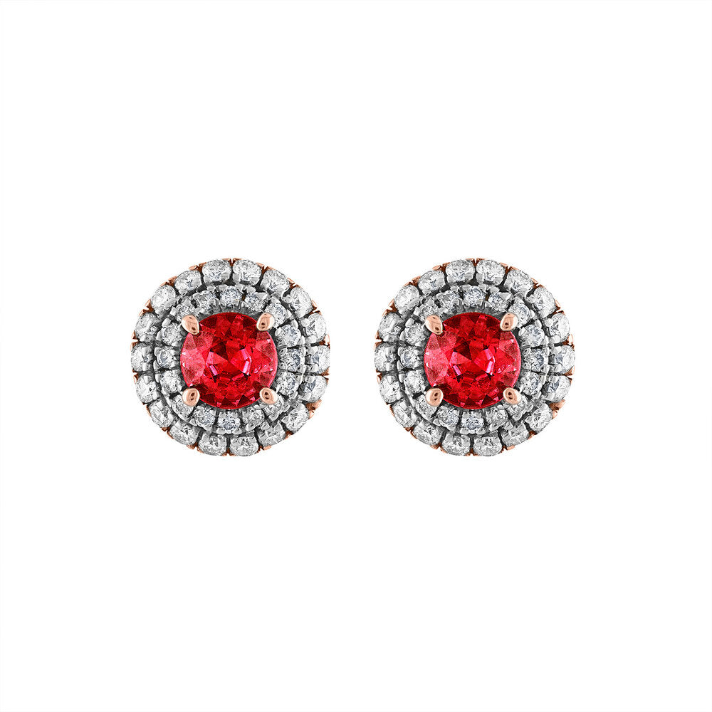 Tresorra 18K Rose Gold Diamond Ruby Earrings